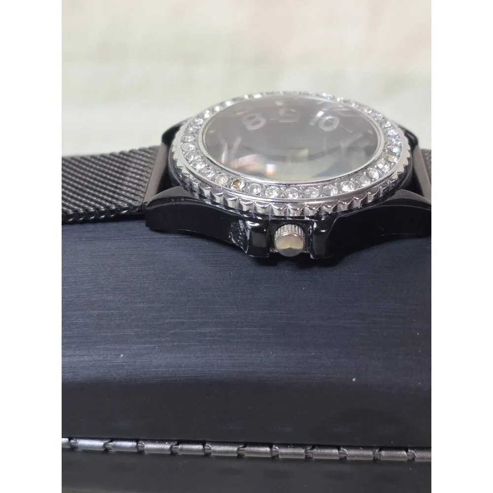 Women's Geneva Black Rhinestone Fashion Watch - 38mm on Mesh Band - New Battery!